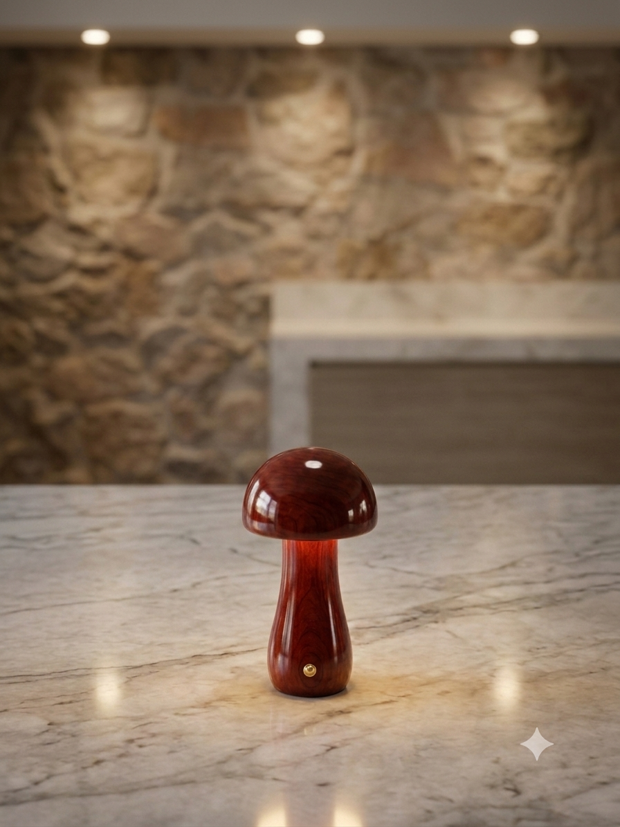 Wooden Mushroom Table Lamp ( Cherry Red)